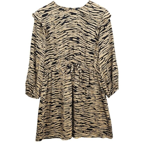 Rails‎ Womens L Ora Dress Tan Black Canyon Abstract Print Long Sleeve Tie Waist - Picture 3 of 13